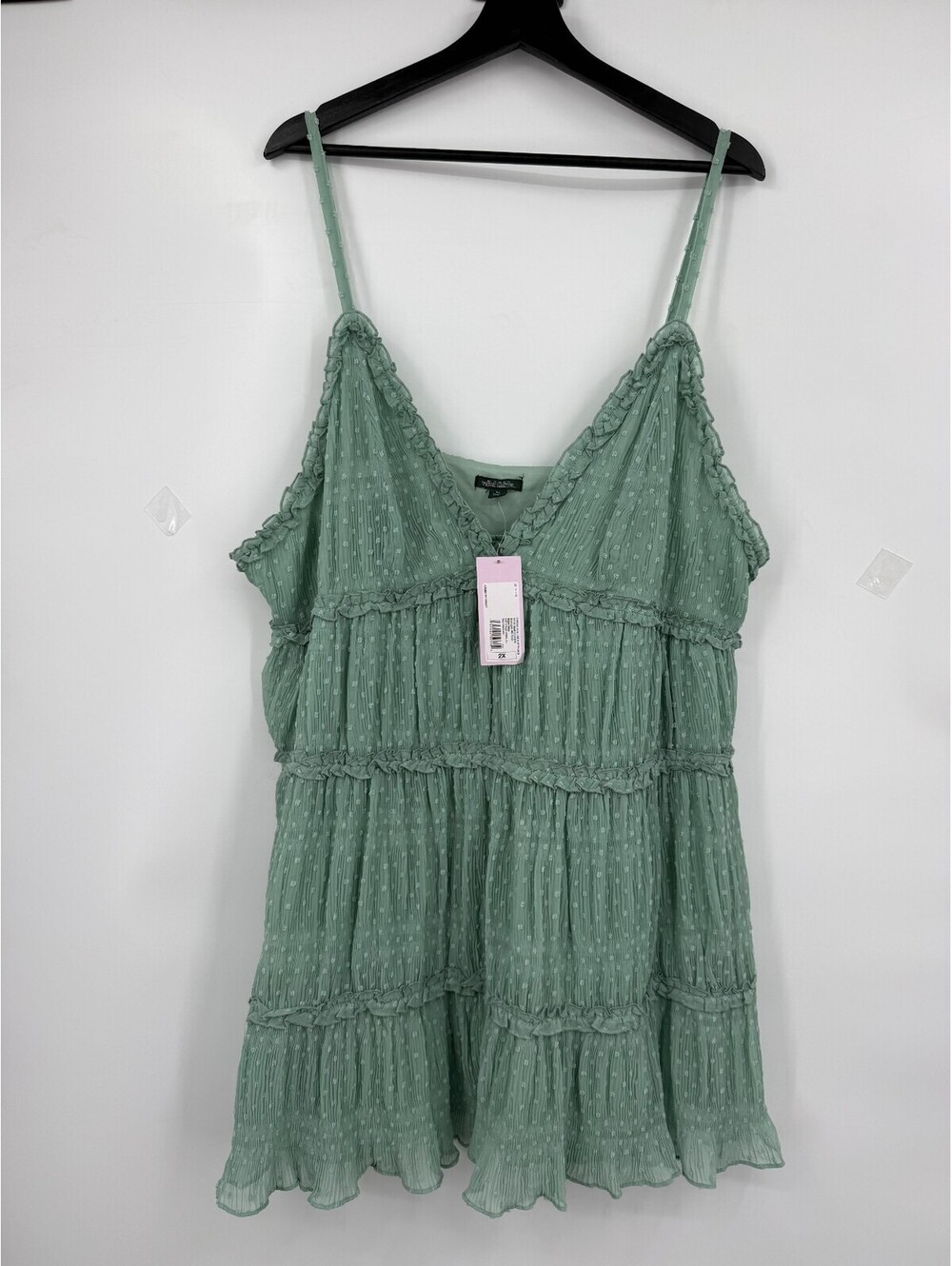 Wild Fable Womens Sleeveless Tiered Mini Dress Green Swiss Dot Ruffle Size 2X